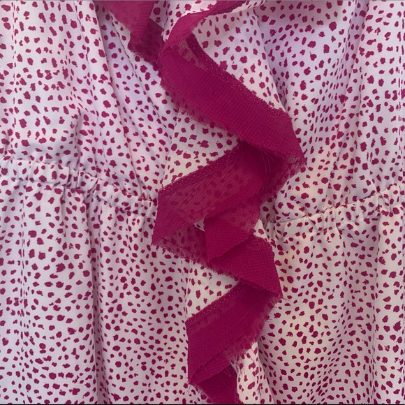 HOT PINK/FUCHSIA/WHITE💖ANN TAYLOR/LOFT PETITES XSP SILK RUFFLE MINI DRESS - Picture 5 of 9